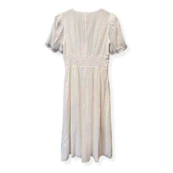 Reformation Midi Dress V Neck Full Button Embroidered Floral White Blue 4 NWOT - Picture 6 of 11